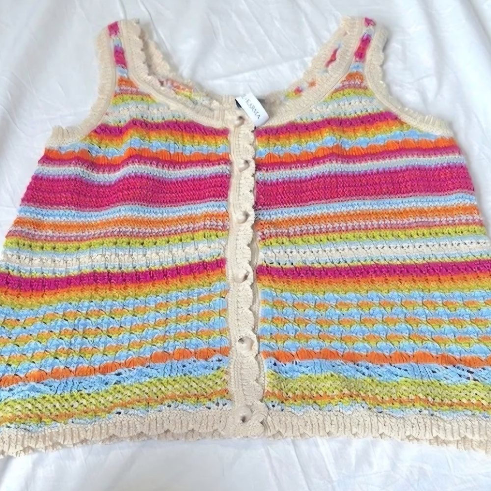Grace+ Karma Crochet Knit Tank Medium Bright Button Front Size: 1X